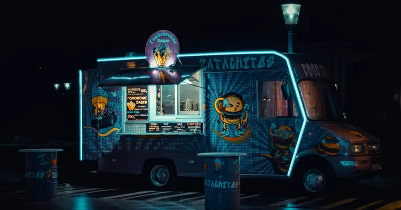 Food truck serving area with clean countertops