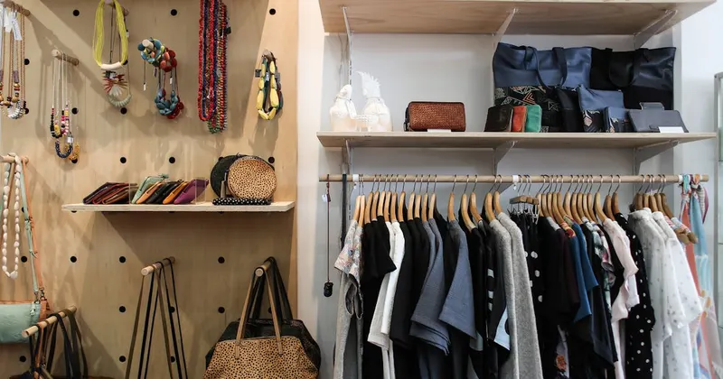 Well-organized wardrobe with neatly hung clothes and accessories