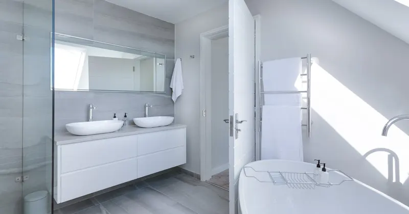 White modern bathroom interior with clean fixtures